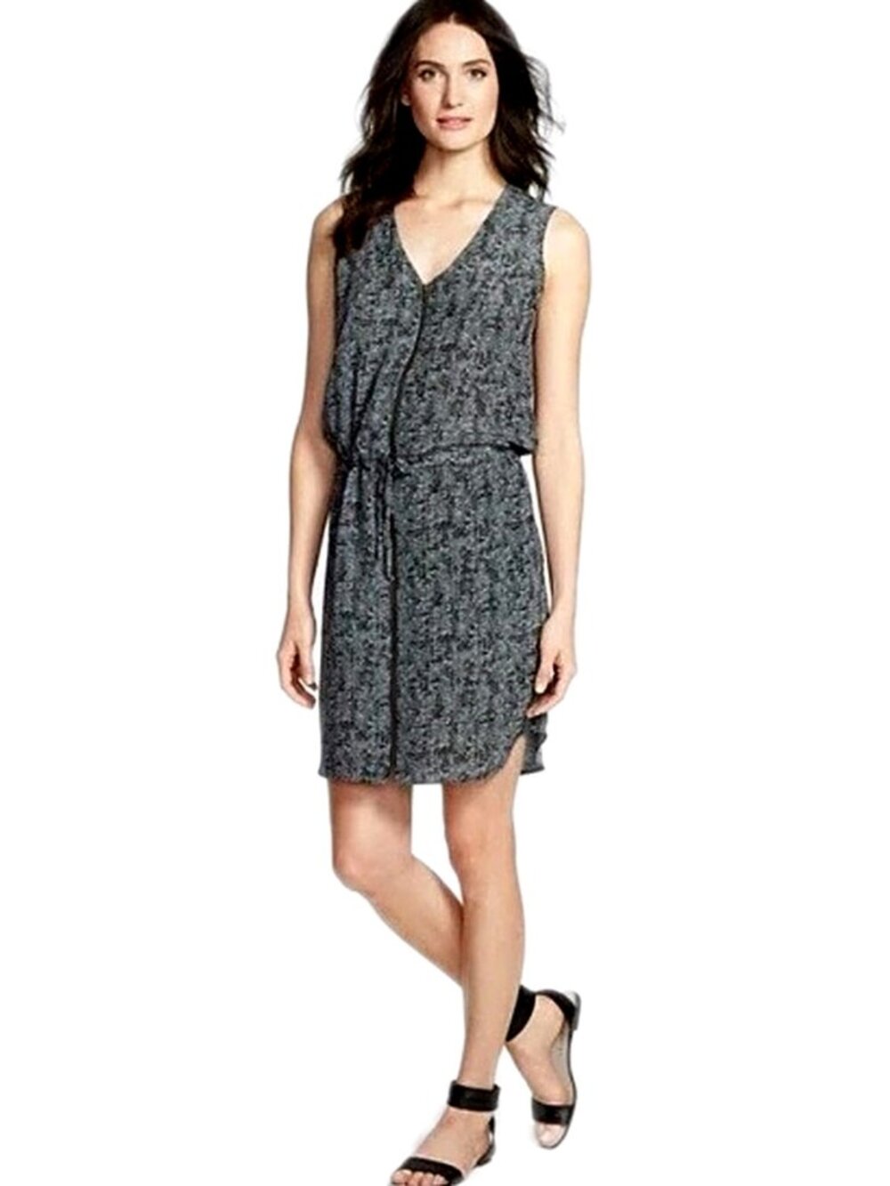 Eileen Fisher The Fisher Project Roadster Silk Zippered Dress Gray Blue Large